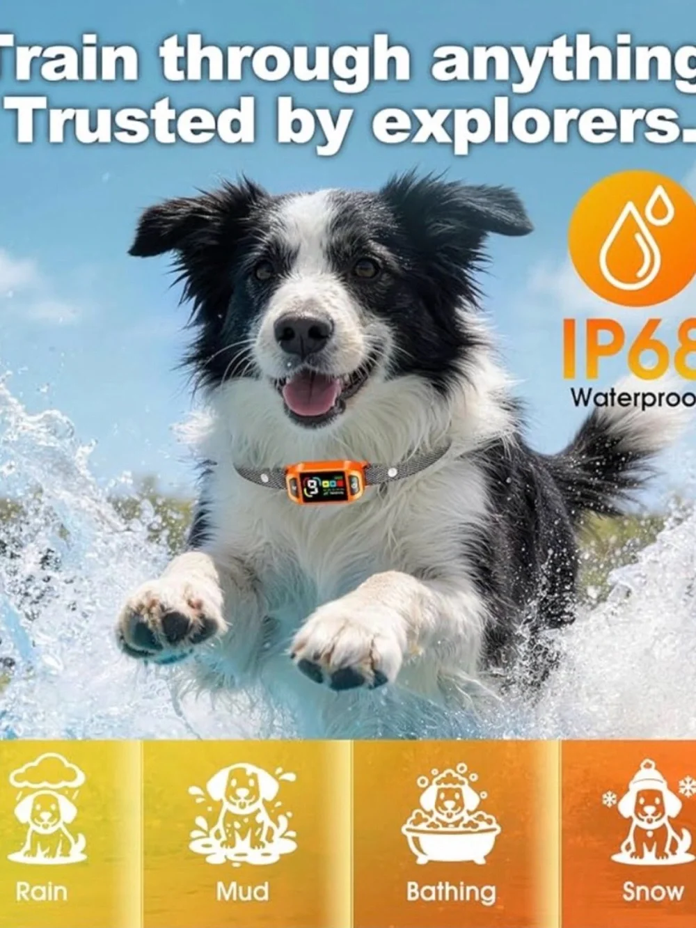 Orange Smart Pet Training Collar - Adjustable Wearable